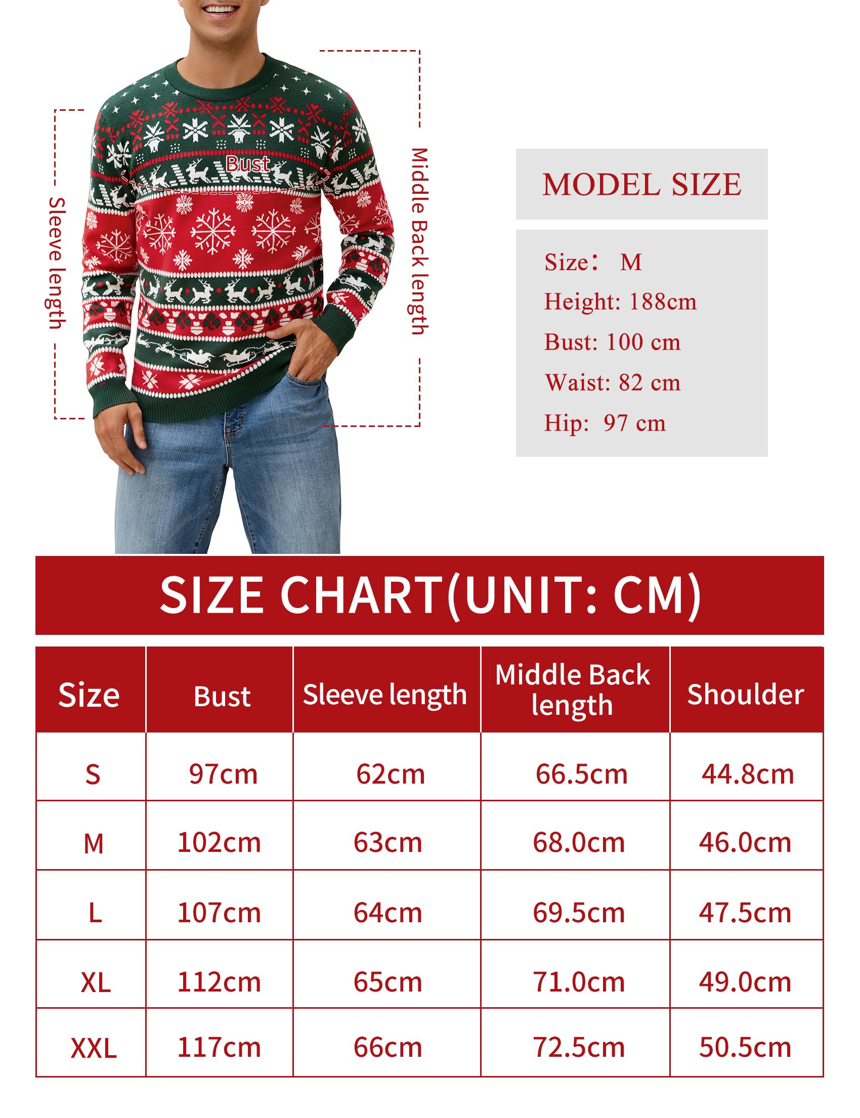 Pull de Noël pour homme - Pull de Noël amusant - Col rond - Pull en tricot avec flocon de neige - Pour fête de Noël