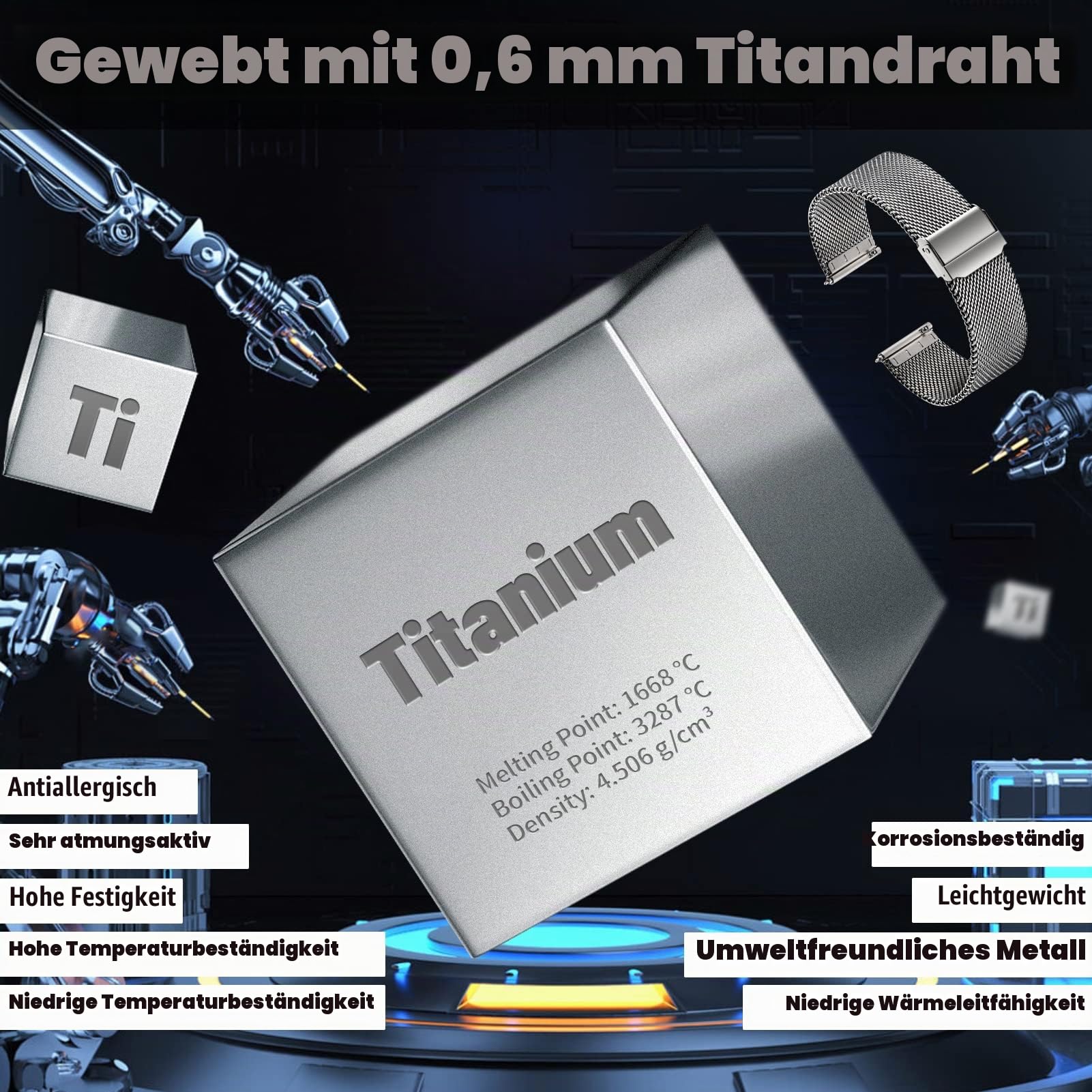 Uhrenarmband aus reinem Titan, für Herren und Damen, Schnellverschluss, Mesh-Uhrenarmband, weich, leicht, hautfreundlich, belüftet, Titan-Metall-Armband, kompatibel mit Apple Garmin Epix 19 mm, 20 mm, 21 mm, 22 mm