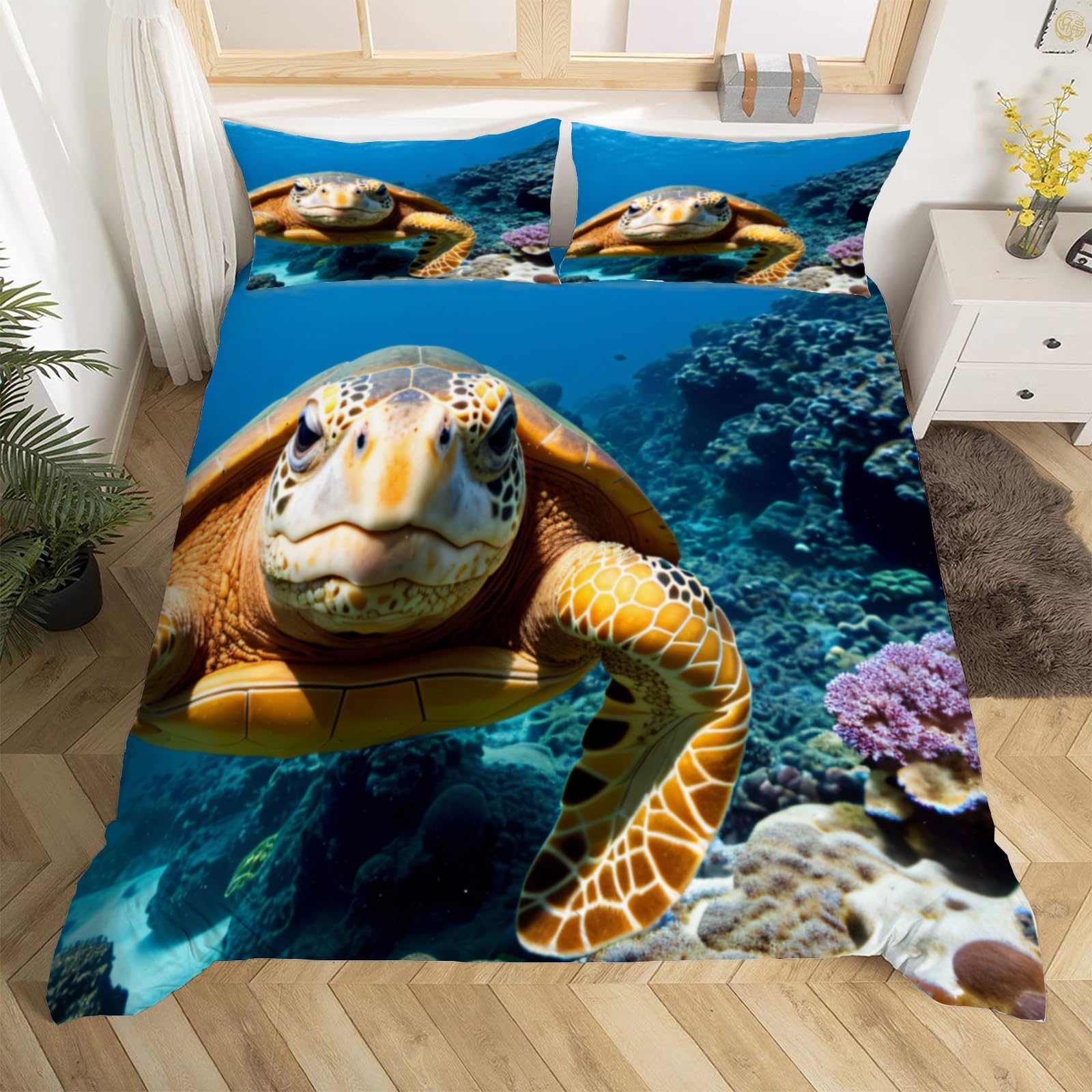 Copripiumino Animali Marini DACRWEKZ - Set Una Piazza E Mezza 230x220 Cm Con 2 Federe 50x80 Cm, Reversibile, Microfibra
