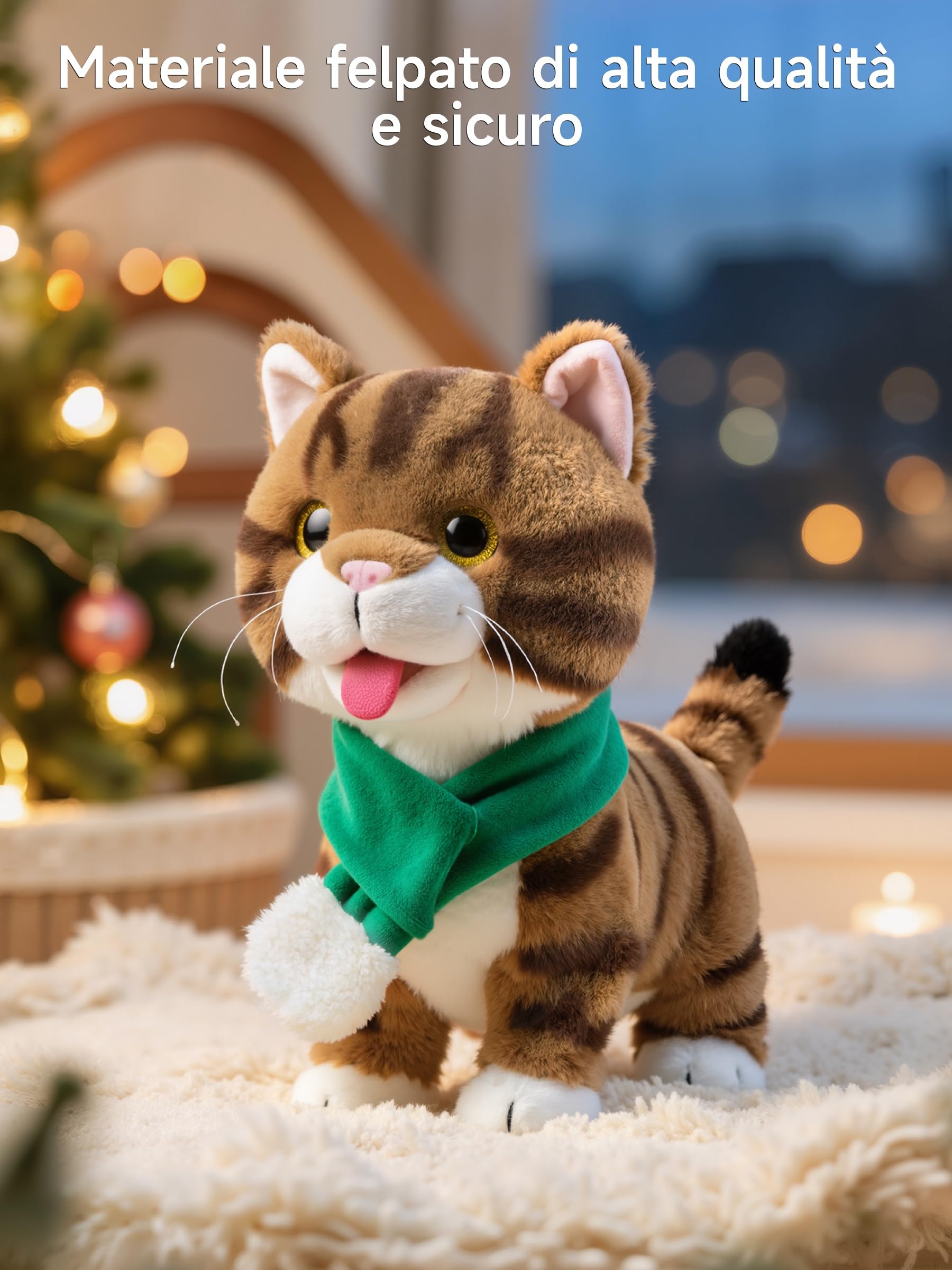 OR OR TU Giocattolo Gatto che Cammina Interattivo Gatto Peluche | Gatto Tigrato, Peluche Delicato Sulla Pelle, Telecomando, Cammina, Canta, Miagola, Scodinzola e si Lecca la Lingua