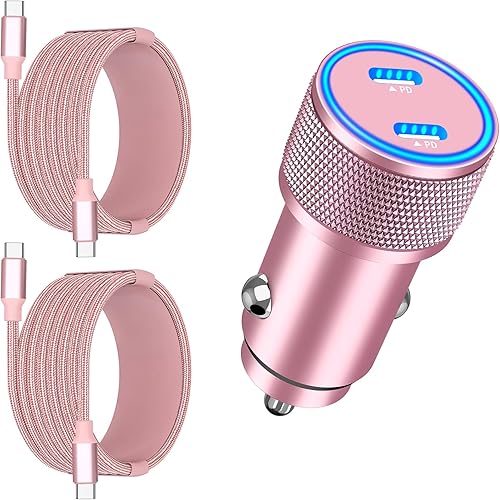 Miniatura 9 de USB-C Car Charger Fast Charging, Linocell 2Pack 72W Dual PD Power Cigarette Lighter Zinc Alloy Type-C Car Charging Adapter for iPhone 1515