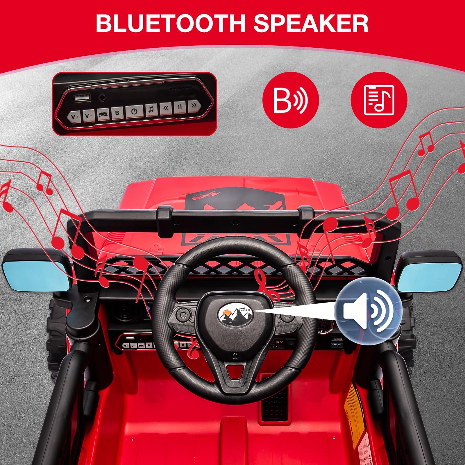 Voiture électrique Enfant 2 Places 12V avec Télécommande Parentale, Quad Bluetooth, Phares LED, Portes ouvrantes, Véhicule Tout-Terrain 3-8 Ans Rouge