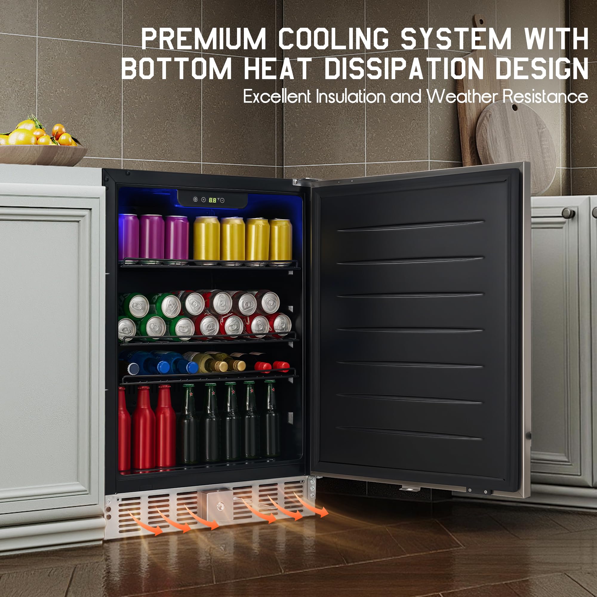 Albott 24 Inch Outdoor Beverage Fridge, 5.0 Cu.Ft Beverage Refrigerator Holds 166 Cans, 32-50°F Drink Cooler with IPX4 Waterproof Design, Auto-Defrost, Build-In or Freestanding for Patio & Backyard on Fridge.com