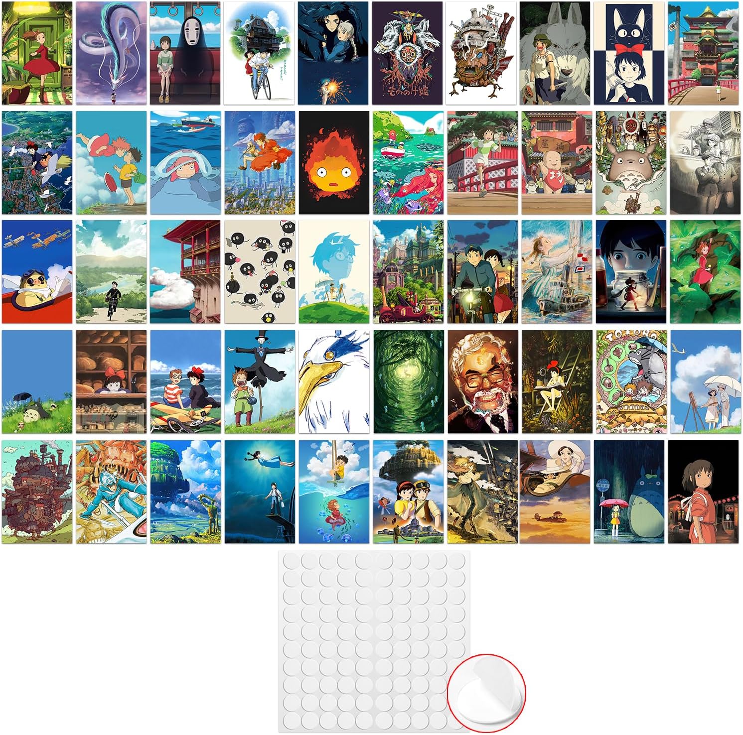 Pounchi Cute Anime Poster Wall Collage Set (50 Pcs 4 x 6 Inch with Glue Dots) Cartoon HD Aesthetic Posters Prints Artworks for Room Bedroom Club Wall Art Decor for Teens Kids