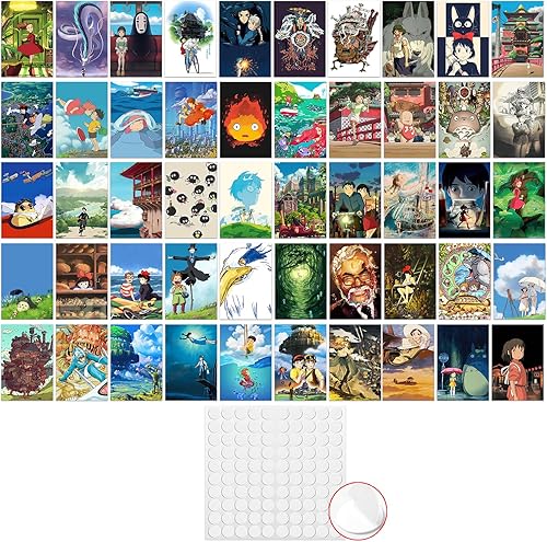 Pounchi Miyazaki - Juego de collage de póster de anime para pared (50 piezas de 3.9 x 5.9 pulgadas con kit de collage), pósteres estéticos de alta