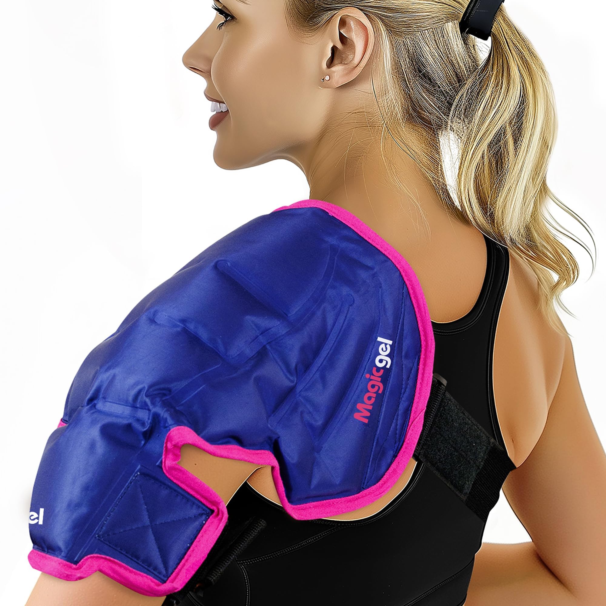 Magic Gel Ice Pack | Reusable, Flexible & Long Lasting for Rotator Cuff Injuries, Bursitis and Swelling | Hot or Cold Therapy Compression Wrap for Left or Right Shoulder