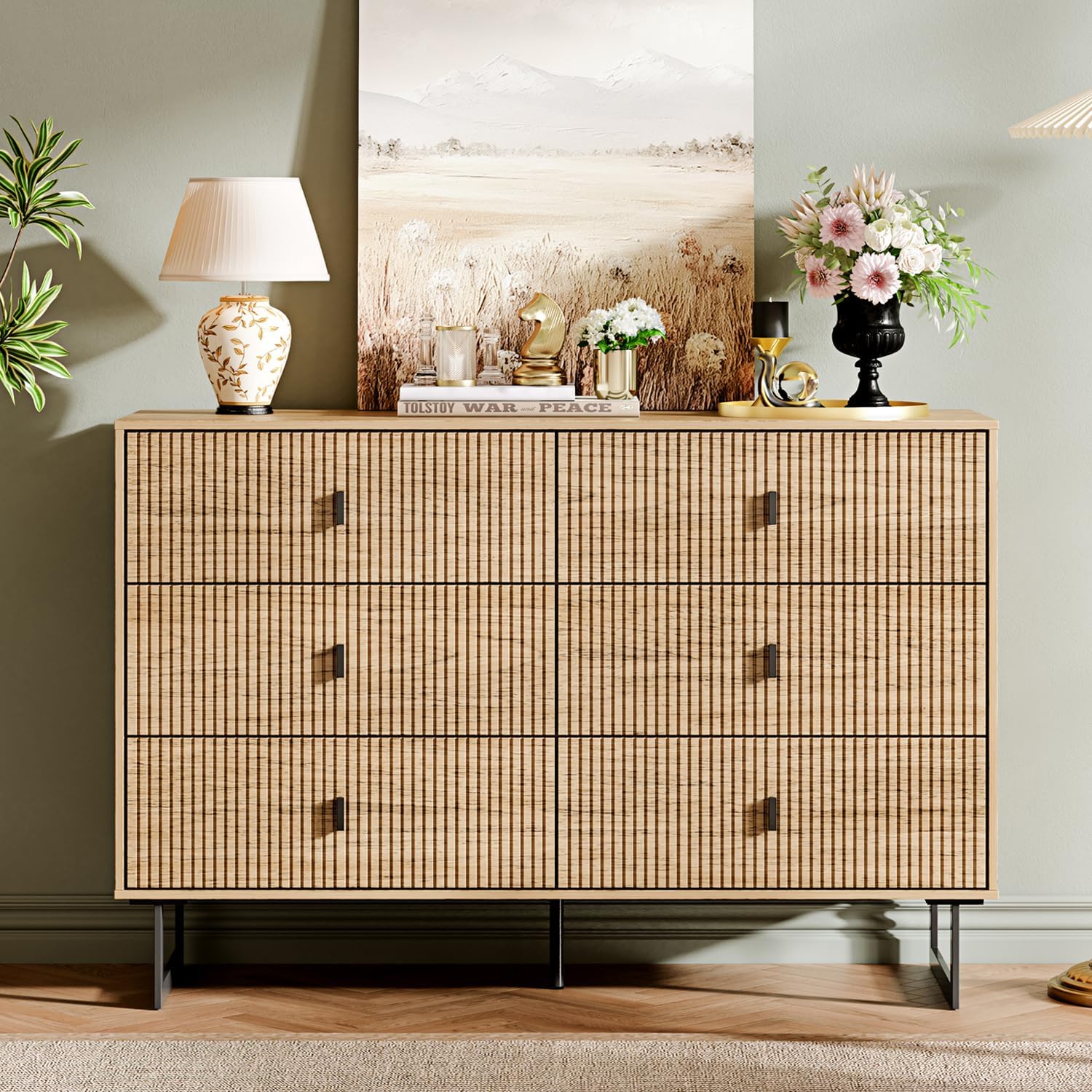 Chrangmay Modern Chest of Drawers with 6 Drawers,Deep Drawers,Clothes Organizer,Large Storage Cabinet for Living Room, Bedroom,Hallway,with Anti-Tipping Device,Wood