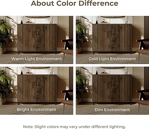 Vista 4 de LuxenHome - Armario buffet de 47 pulgadas con almacenamiento, armario de almacenamiento de nogal con puertas y cajones, modernos gabinetes de bar