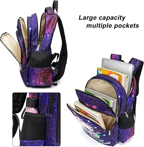 Miniatura 6 de Mochila infantil para niñas mochilas preescolares bolsa escolar para jardín de infantes con correa para el pecho Púrpura Galaxy Mochilas Daypack