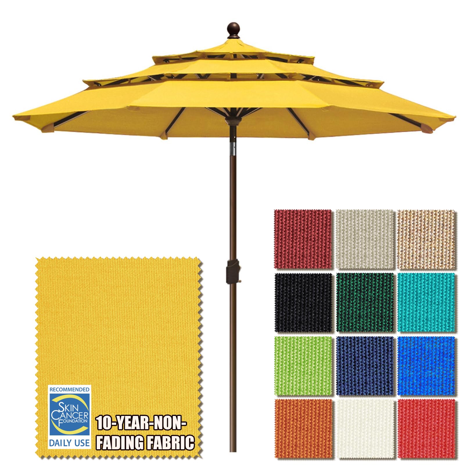 EliteShade USA 10-Year-Non-Fading 9Ft 3 Tiers Market Umbrella Patio Umbrella Outdoor Table Umbrella with Ventilation Sunflower Yellow