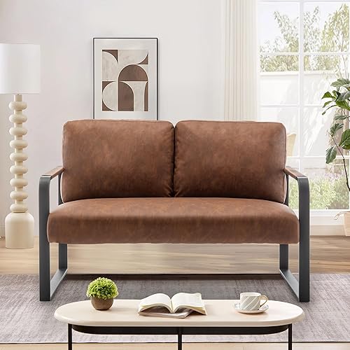 Miniatura 3 de HAOBO Home Sofá biplaza y banco para sala de estar, sofá pequeño tapizado de piel sintética, banqueta, banco para comedor, dormitorio, color marrón