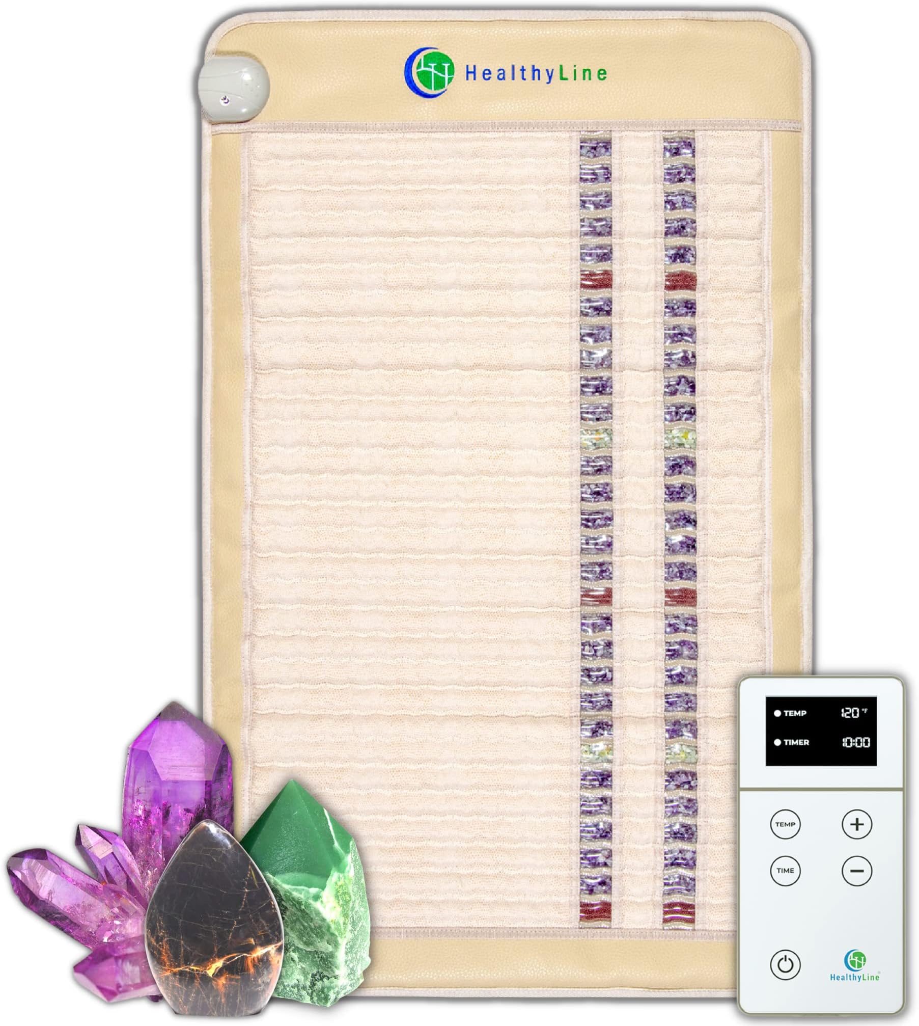Far Infrared Gemstone Heating Pad - Medium Electric Heated Mat with Natural Amethyst, Jade and Tourmaline for Pain Releif - Negative Ions, Grounding and Sauna 40x24 inches
