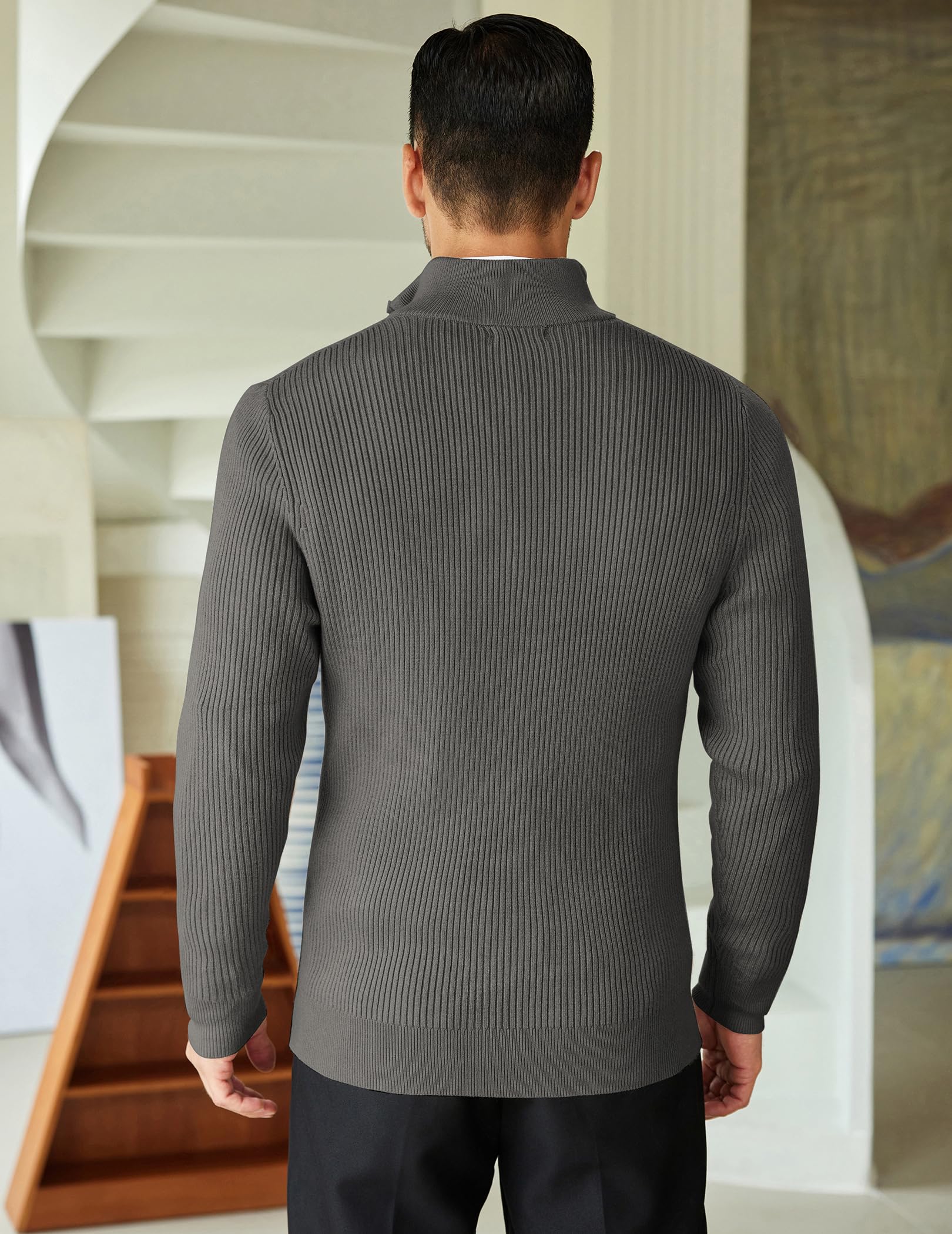 COOFANDY Jersey Hombre Invierno Suéter Cuello Alto Regular Fit Jersey de Canalé con Cremallera de un Cuarto Suéteres de Punto