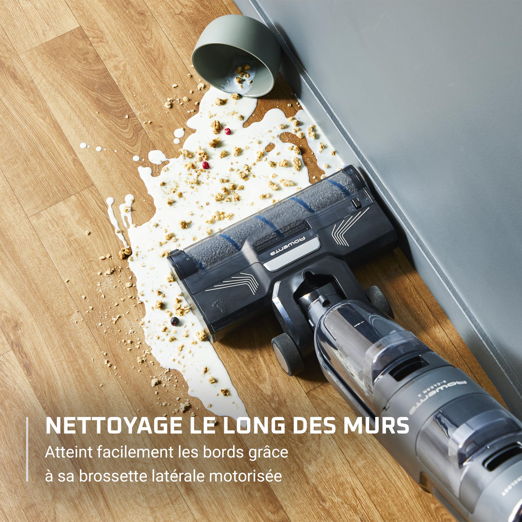 Rowenta X-Clean 4 Aspirateur Balai Laveur sans Fil, Aspiration et Lavage Puissant, Intelligent, Autonomie 50min, Autonettoyage GZ5036WO, Gris