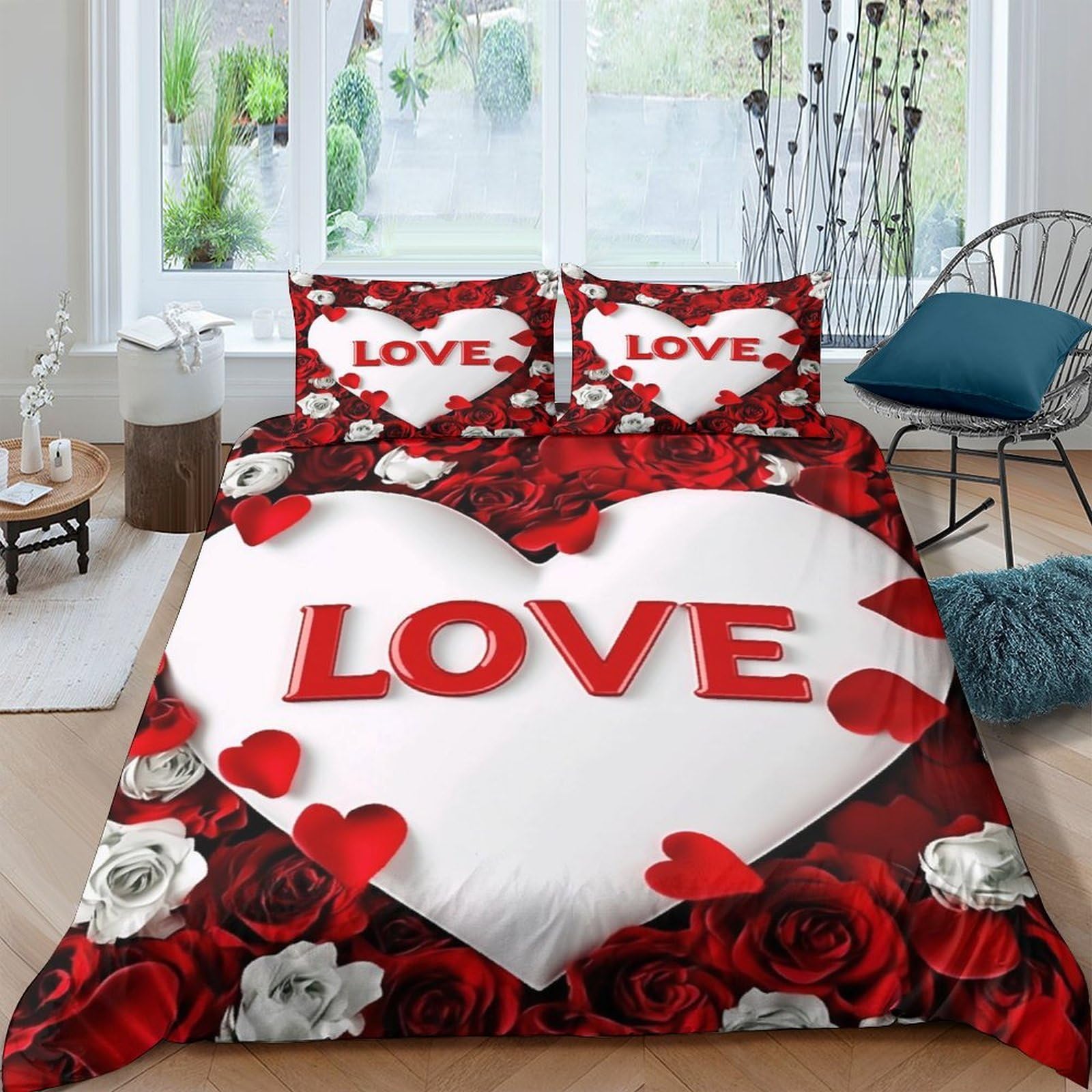 Parure de lit cœur rose 3D en microfibre respirante pour ado