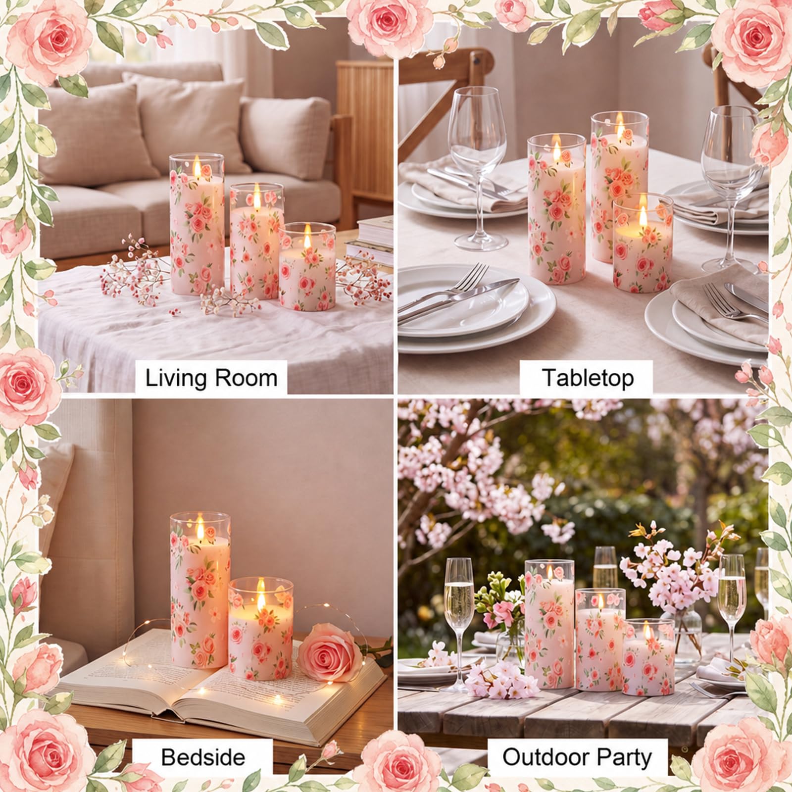Blosssound Confezione da 3 candele senza fiamma a forma di rosa, senza fiamma, senza fiamma, LED per casa, camino, rosa, matrimonio, primavera, estate, decorazione per la casa, con timer