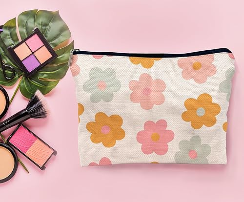 Miniatura 3 de Retro Groovy - Bolsa de maquillaje de flores de margaritas de los años 60 y 70, bolsa de cosméticos, bolsa con cremallera, bolsas de aseo para