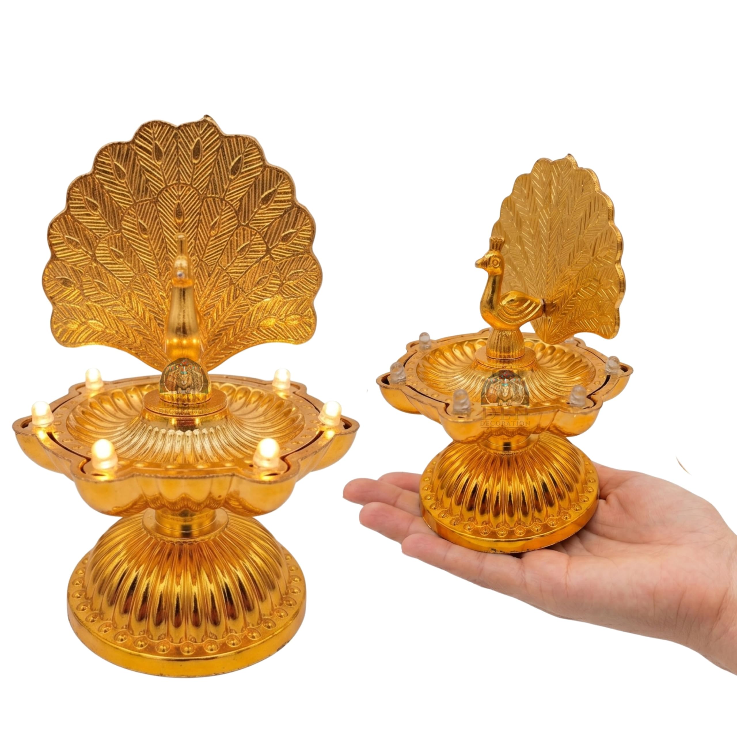 Premium Wireless Battery Operated LED Deepam Diya Samayi Deep Jyot with 7 LEDs in Every Layer (1 Layer, Royal Peacock)-image-2