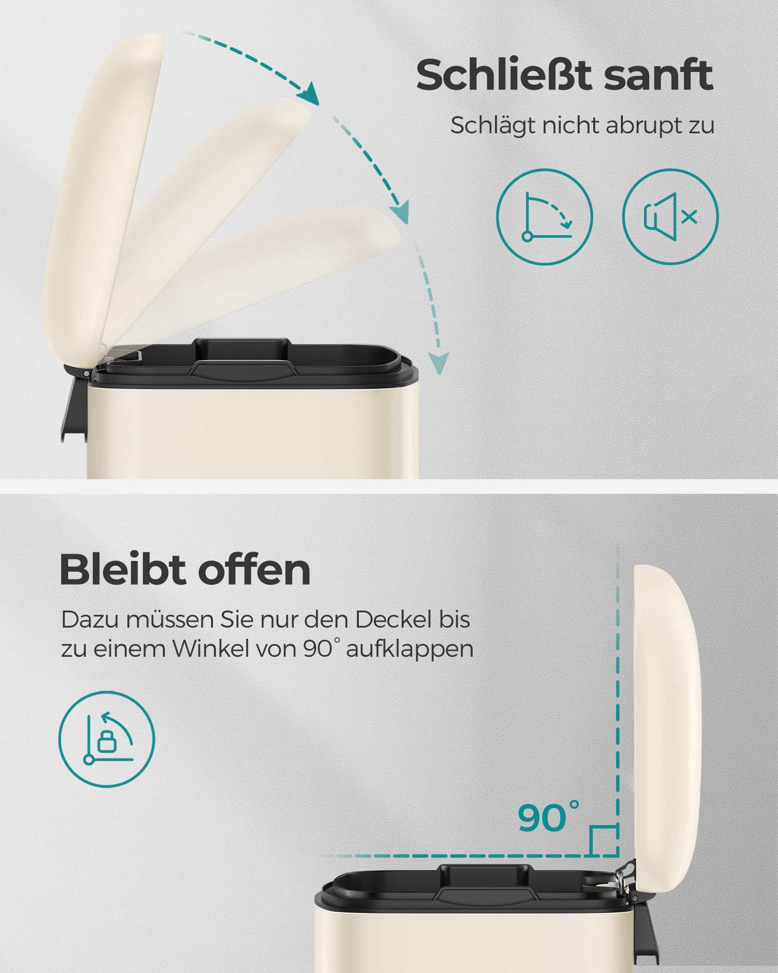 SONGMICS Abfalleimer 30 l Stahl Pedal Küche Wolkenweiß LTB001A01