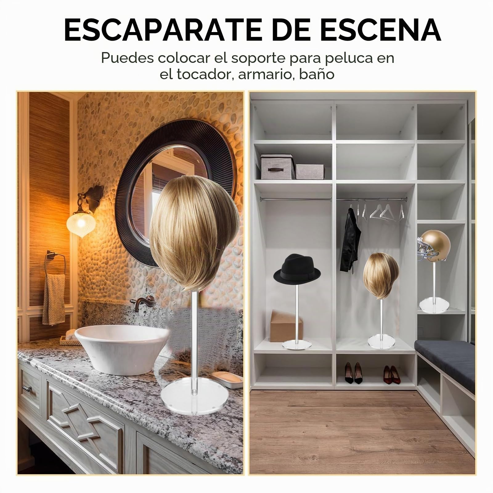 2 Juegos de soportes acrílicos transparentes para sombreros y pelucas Soporte para sombreros con base redonda Soporte para pelucas Reloj para sombreros (altura 30 cm, base redonda)