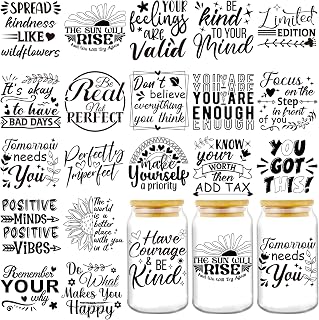 AFRITEE UV DTF Cup Wrap - 20 Sheets Mental Health UV DTF Cup Wraps for 16 20 40 oz Glass Coffee Mug, Religious Positive Spiritual Transfer Stickers Decal Daily Affirmation Inspiration Uplifting Quotes