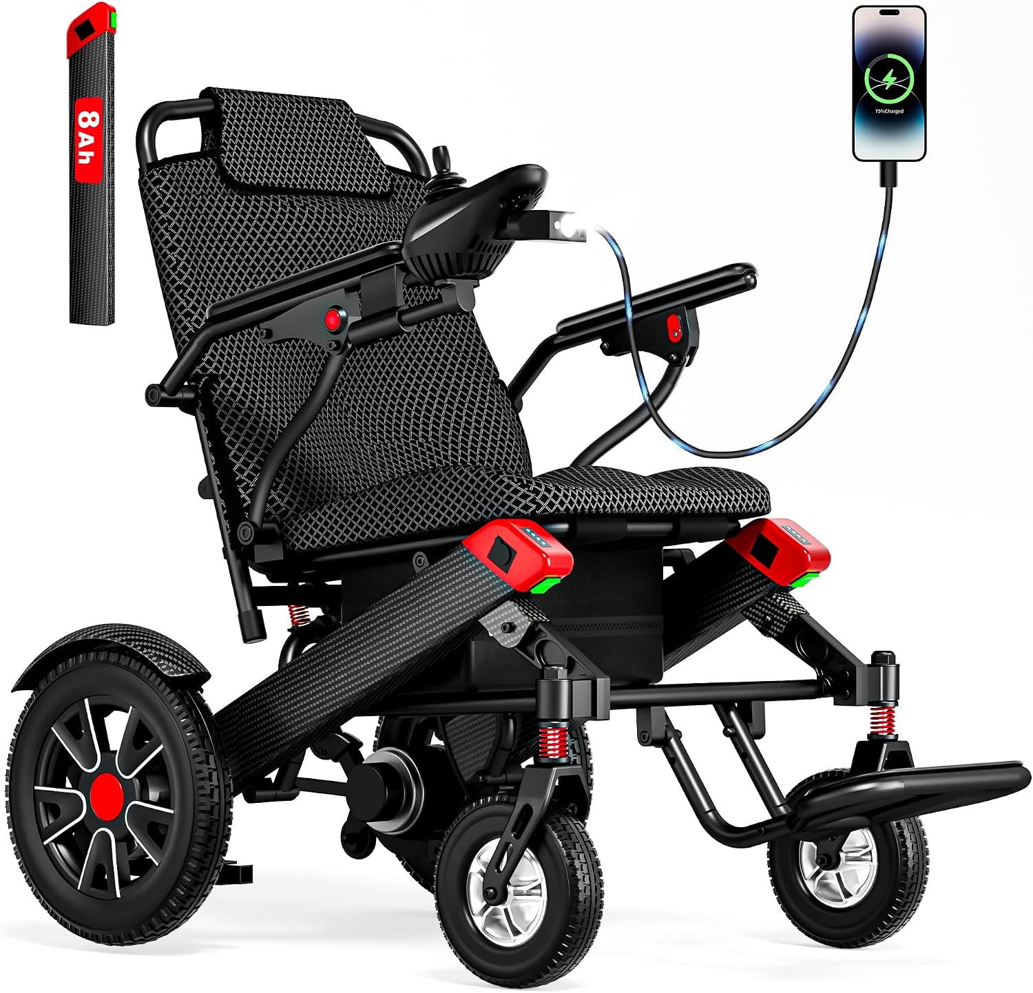 JUSTHERO Electric Wheelchair with 20.3 inch wide seat
