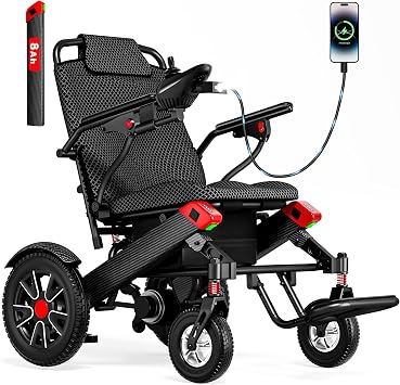 Electric Wheelchairs for Adults Foldable Motorized for Seniors, 20.3" Widened Space, 500W Power,12 Miles Range, Max Up 350LBS& LED Light&Dual Battery Slots, Airline Approval 1-Battery Model