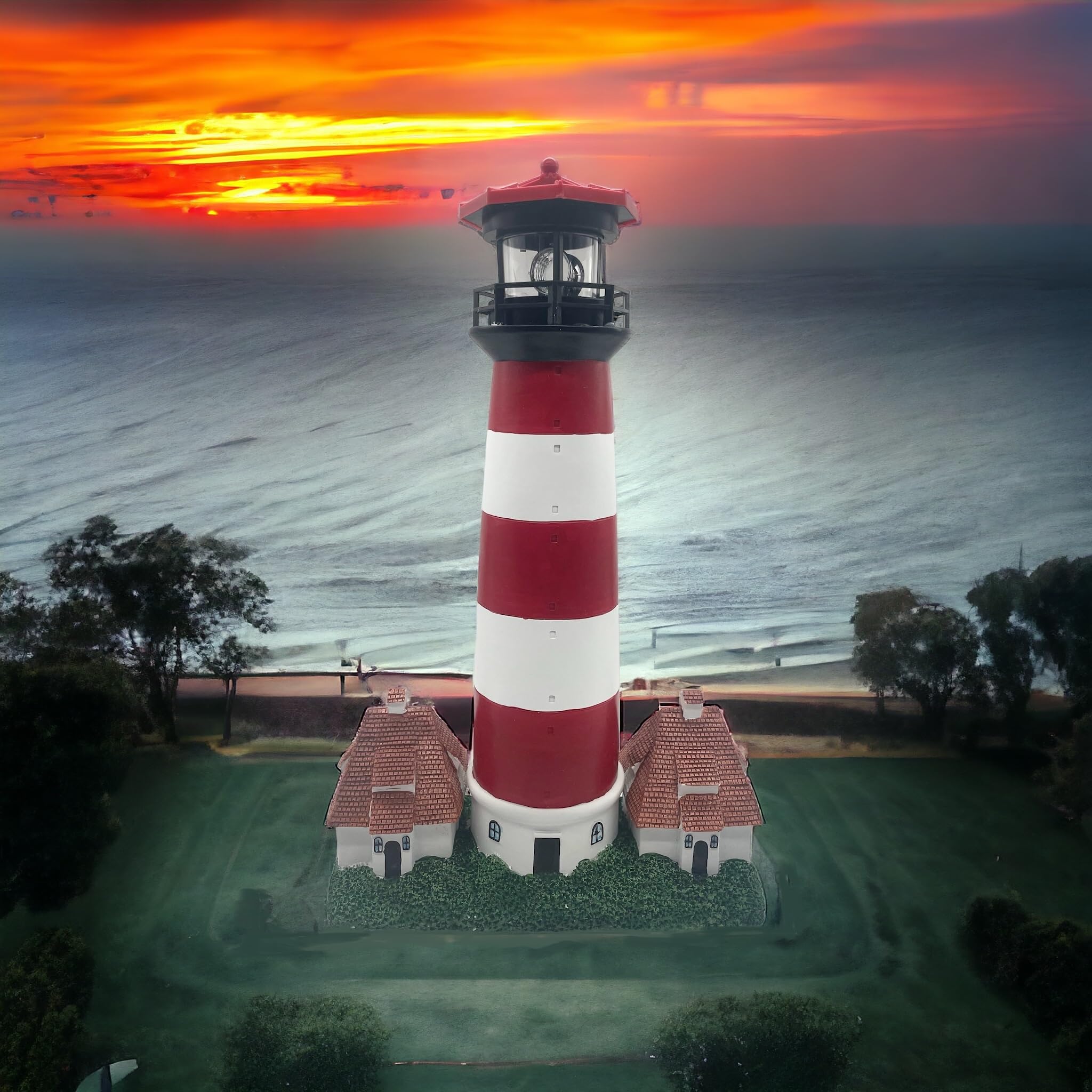 Luna24 Lampe solaire phare rouge Westerhever, lampe de jardin, lampe solaire avec capteur crépusculaire, gigantesque 40 cm de haut, magnifique décoration de jardin.