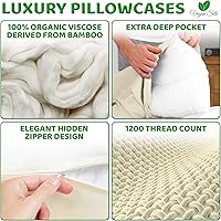 Vista 6 de Fundas de almohada 100% viscosa derivada de bambú - Funda de almohada refrescante - Tamaño estándar, crema, juego de 2 con cremallera