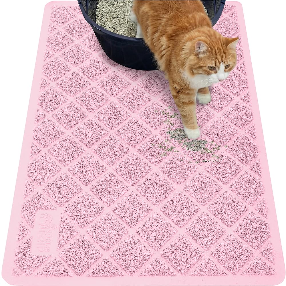 GORILLA GRIP Cat Litter Box Mat, 35x23, Cushioned Coil Mesh Litter Trapping Mats, Scatter Control Supplies for Less Mess, Phthalate Free, Ultra Deep Catch Grooves, Rinse or Vacuum to Clean, Light Pink