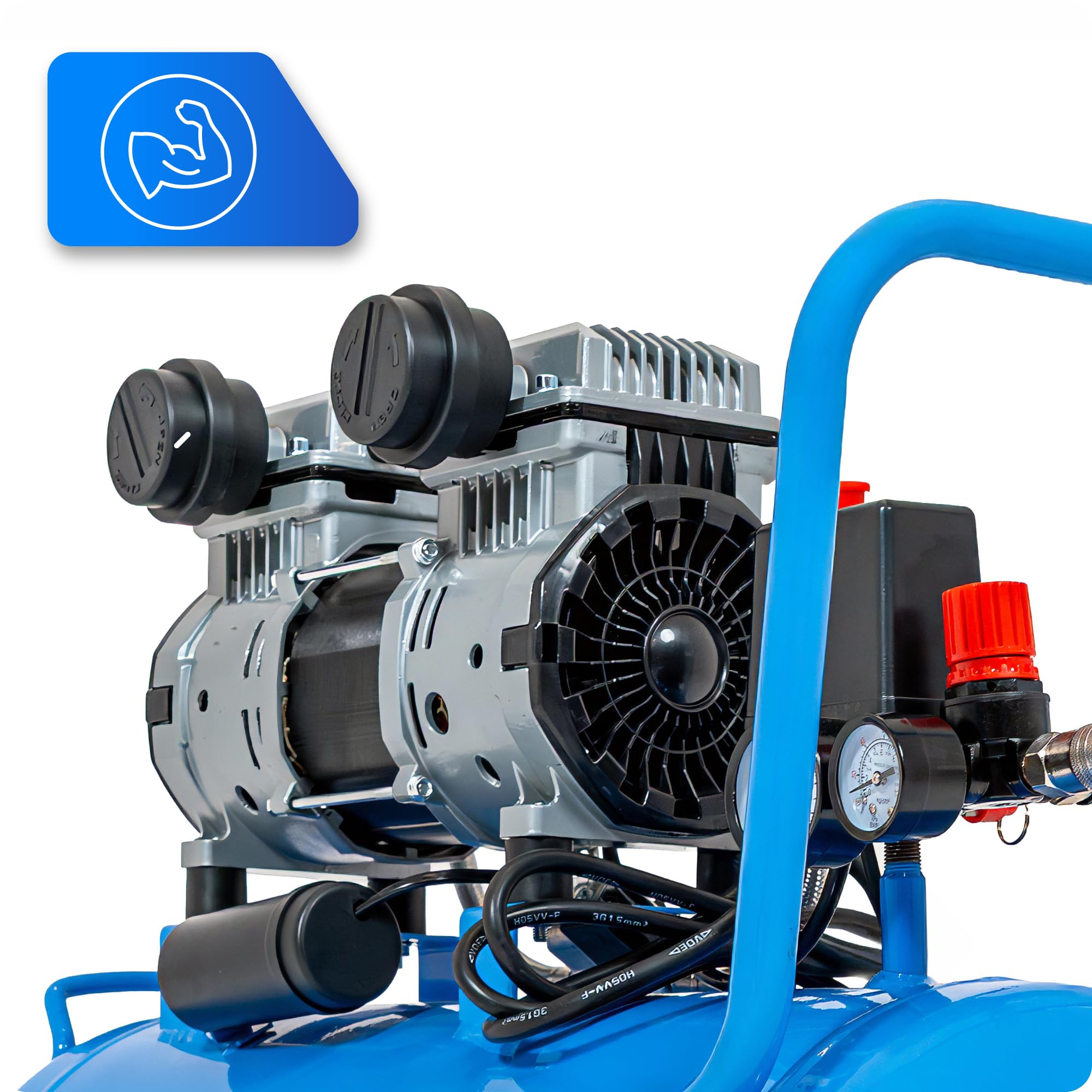 Compressore d'aria 50L, 8 Bar, 1500W / 3000W, oil-free o lubrificato ad olio, 250–380 l/min, 1/4", 2 uscite, manometro, riduttore di pressione, per officina, garage e pneumatici (2T-50L)