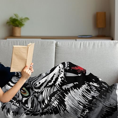 Miniatura 4 de Ambesonne Safari - Manta de franela suave de forro polar, ilustración del poder del depredador territorial de tigre carismático con patrones, felpa