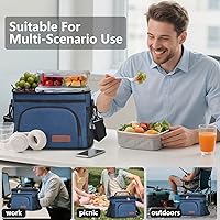 Vista 4 de ExtraCharm Lonchera aislada para mujeres/hombres, reutilizable, para la oficina, pícnic, senderismo, playa, hielera hermética con organizador