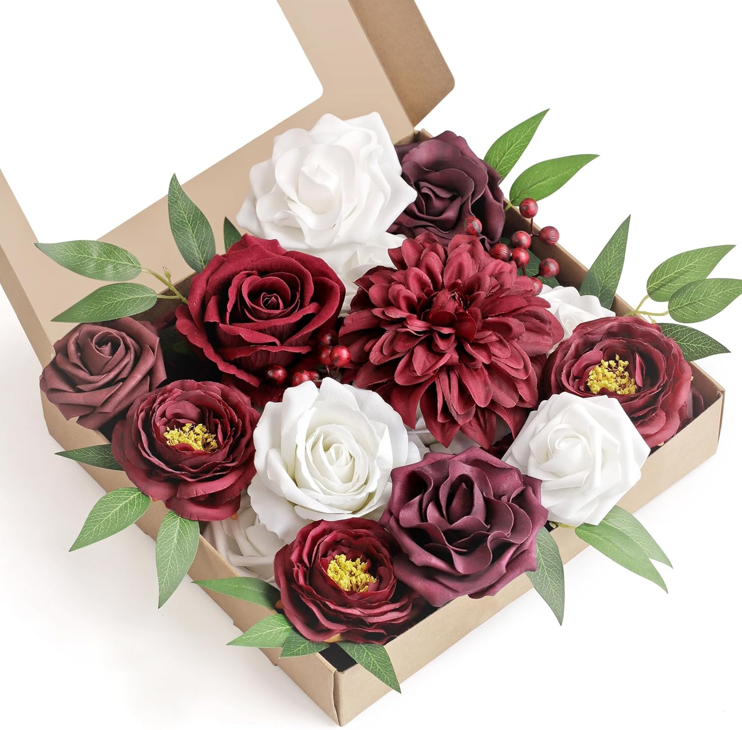 MISSPIN Artificial Flowers DIY Box Set Fake Roses Bouquet Bridal Wedding Flowers Colorful Centerpiece Table Decorations Boho Faux Floral with Stems Arrangements for Cake Home Party Indoor Outdoor