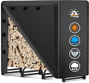 4ft Firewood Log Rack with Cover - Outdoor Wood Stand Holder with Cover Heavy Duty, 4 Feet Metal Fire Wood Pile Organizer and Cover Combo Set for Fireplace Storage (48 x 14 x 48 Inch)