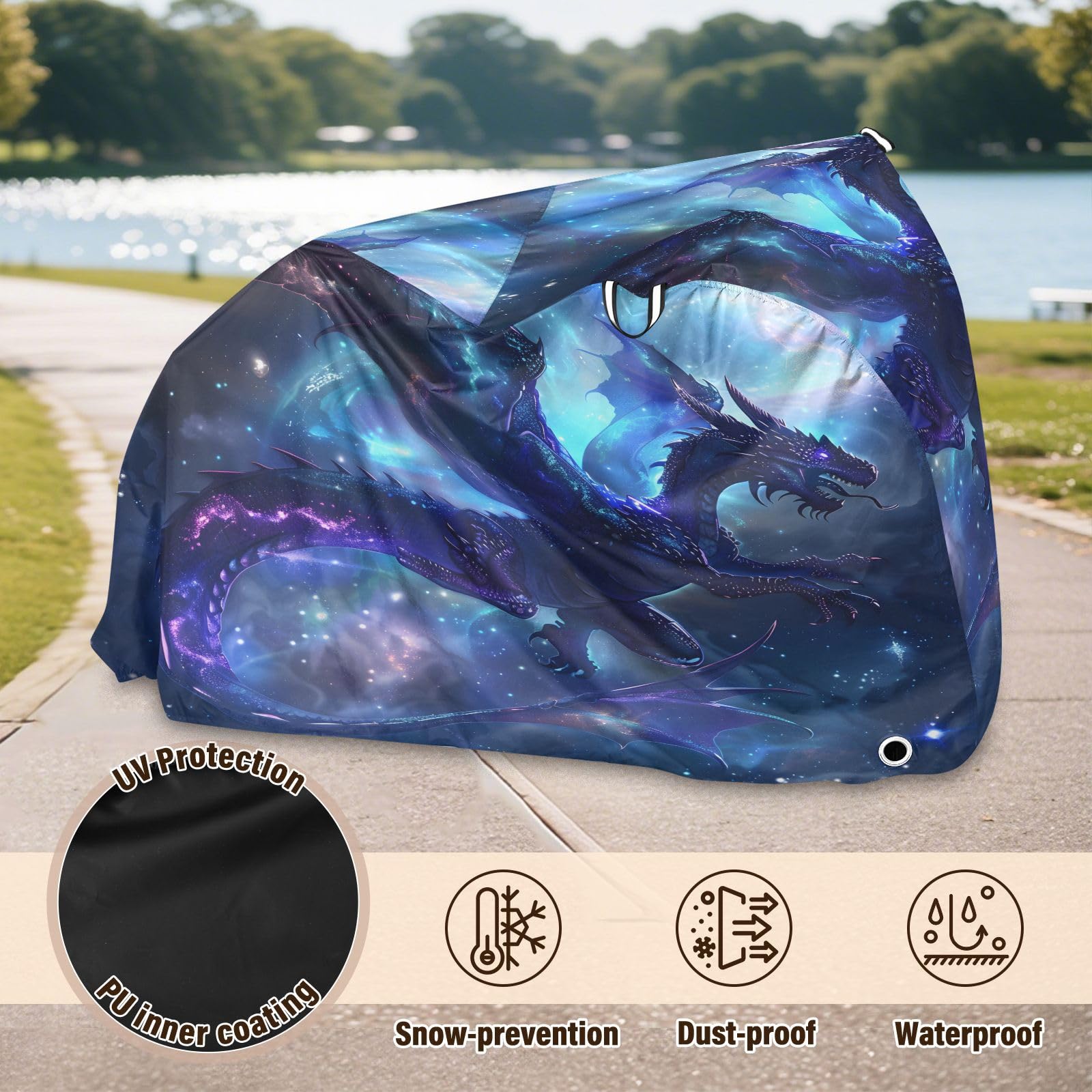 Pokrowiec na rower, wodoodporny, outdoorowy, rowerowy, motorower, wytrzymały, wiatroszczelny, ochrona przed słońcem, do roweru górskiego, szosowego, magiczny smok