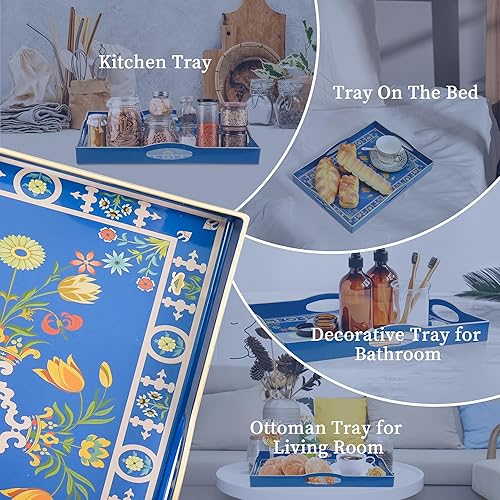 Miniatura 89 de Gifturbo Bandeja de servir de mármol azul, bandejas decorativas con asas, bandeja de mesa auxiliar, bandejas de plástico rectangulares otomanas