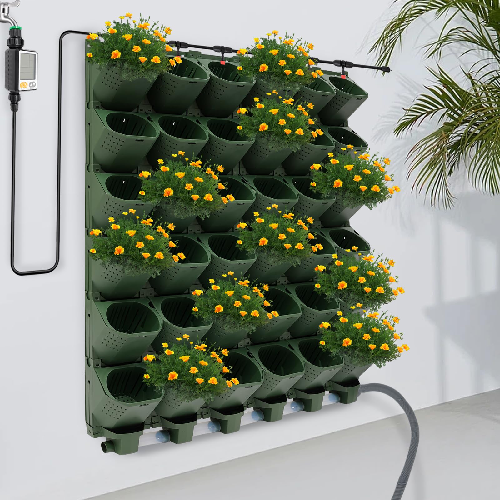 Confezione Da 36 Vasi Da Parete Per Piante, Sistema Di Irrigazione Automatica, Supporto Per Vasi Sospesi, Uso Interno Ed Esterno, Colore Verde, Dimensione 100*118,5 Cm