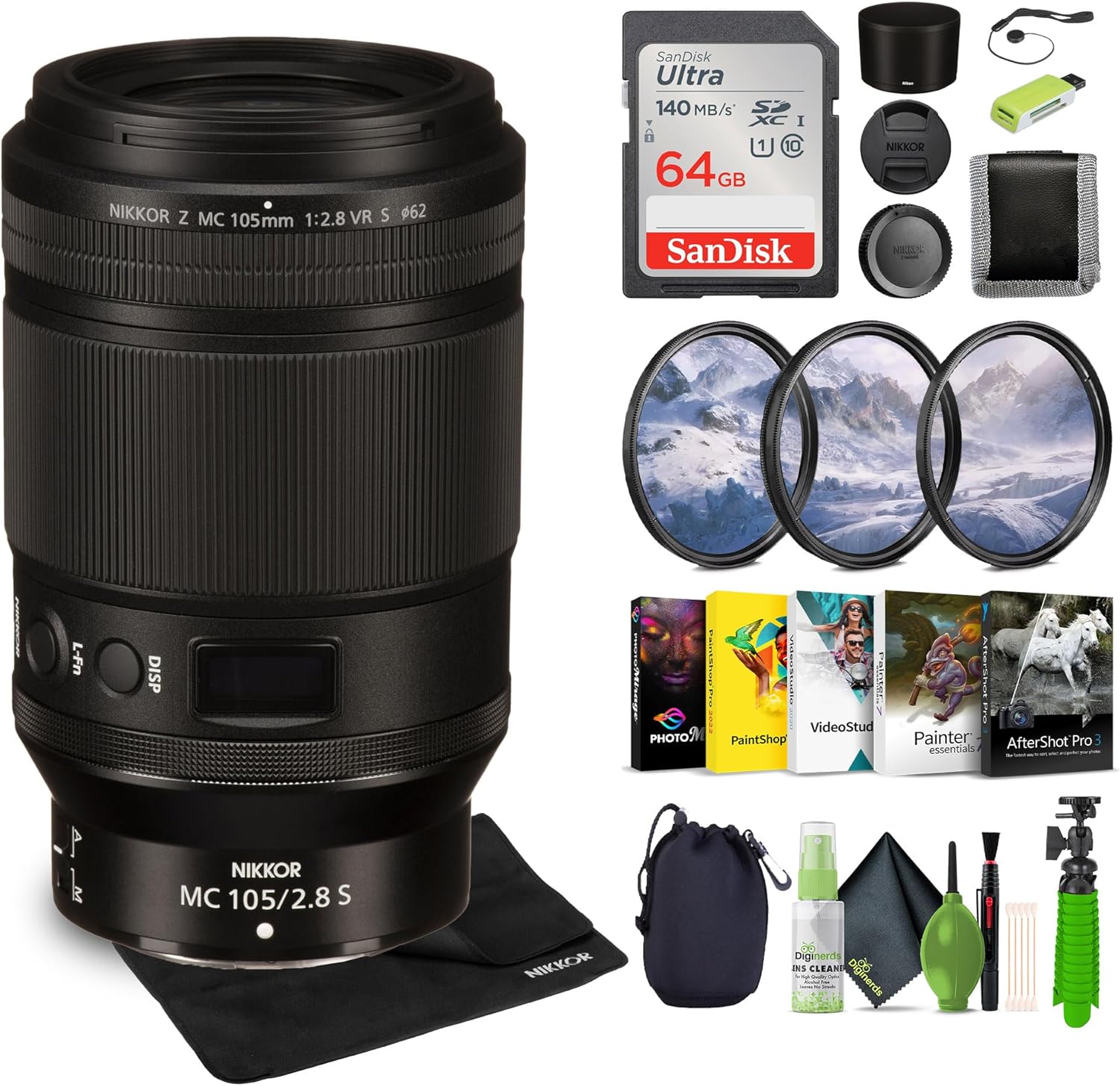 Nikon NIKKOR Z MC 105mm f/2.8 VR S Macro Lens Professional Close-Up Optics for Z Cameras + Lens Pouch + Cleaning Kit + Memory Card Wallet + 64GB Card + Photo Software + More