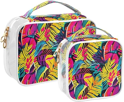 Miniatura 2 de Tropical Leaves Clear Toiletry Bag for Traveling,2 Pack Makeup Cosmetic Bag with Zipper,Travel Bag for Toiletries,Travel Essentials 21214859