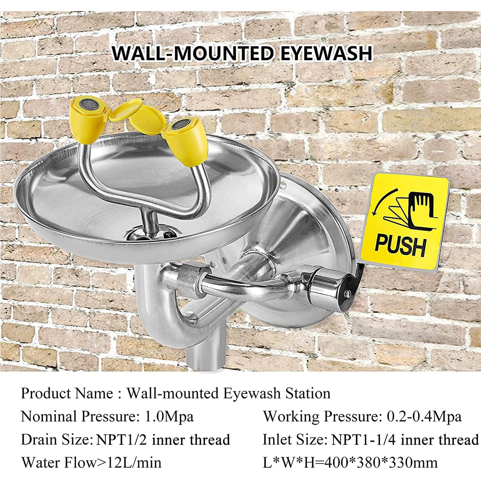 Estación lavaojos de emergencia montada en la pared, con boquillas de rociado dorruptor de presión manual, caudal de agua de 12 l/min para plantas químicas, fábricas, escuelas y laboratorios
