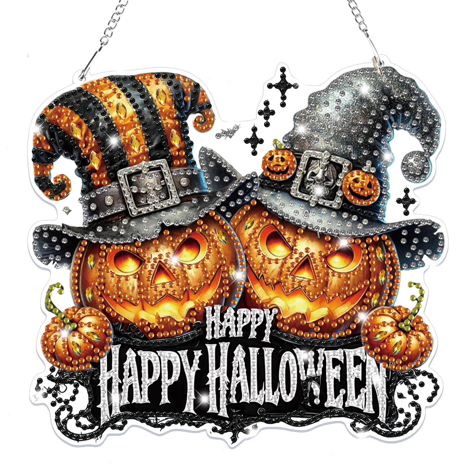 Lxmsja Halloween Diamond Art Hanging Ornaments with Chain for Adults Kids Special Shaped Pumpkin Diamond Painting Pendant Kits