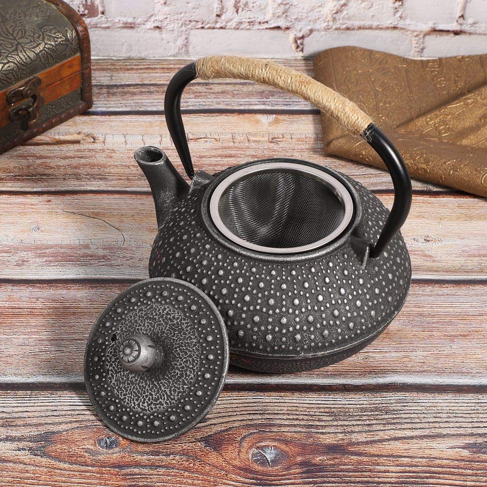 PangdingValentine's Day Carnival Cast Iron Teapot, 0.8L Cast Iron Teapot, Silver Teapot, for Anniversary Gift, Office Decoration, Gift