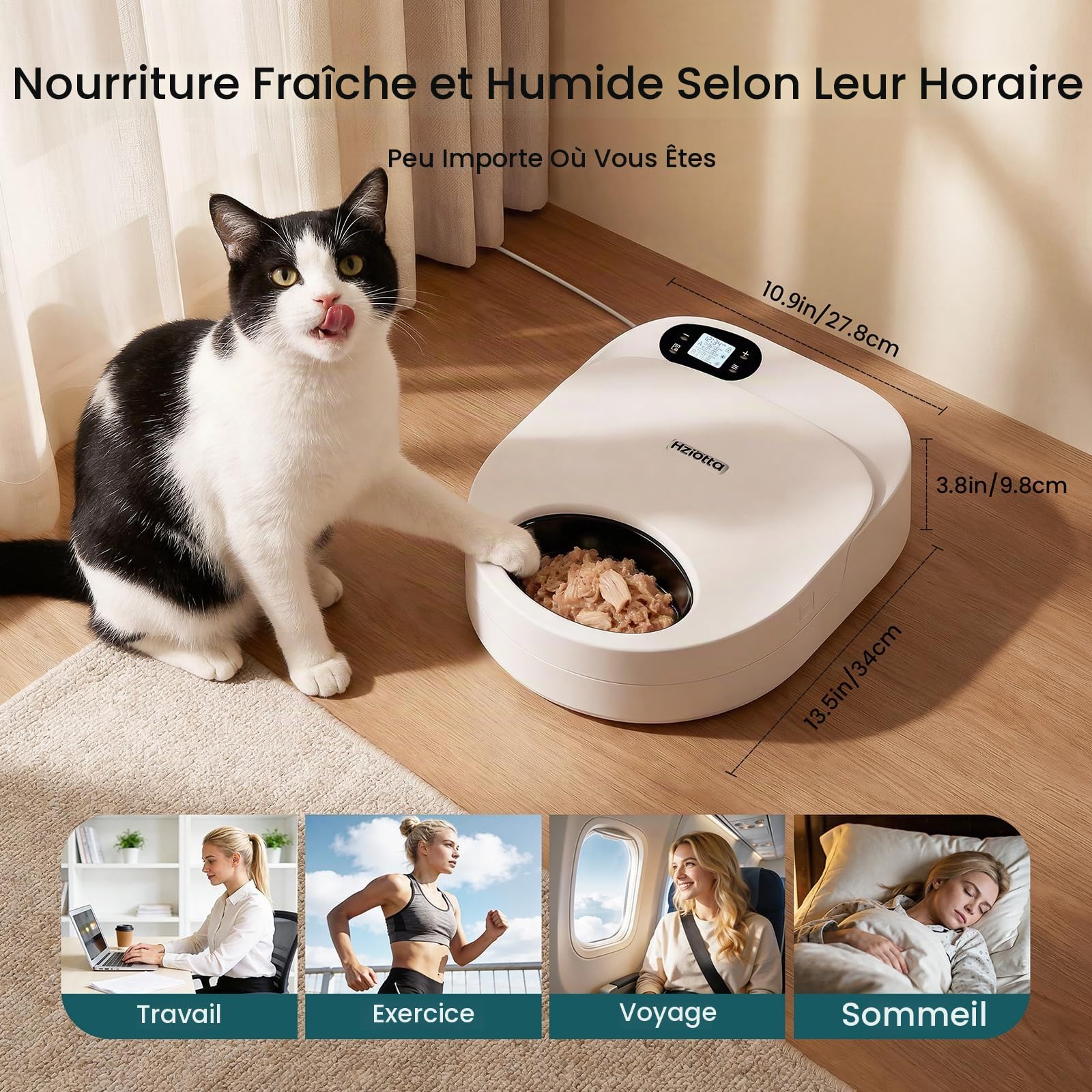 Mangeoire Automatique pour Chat avec Refroidissement, Pas de Packs réfrigérants, fraîcheur 48 h, pour Nourriture Humide et sèche, minuterie pour contrôle des portions, Heures de Travail et
