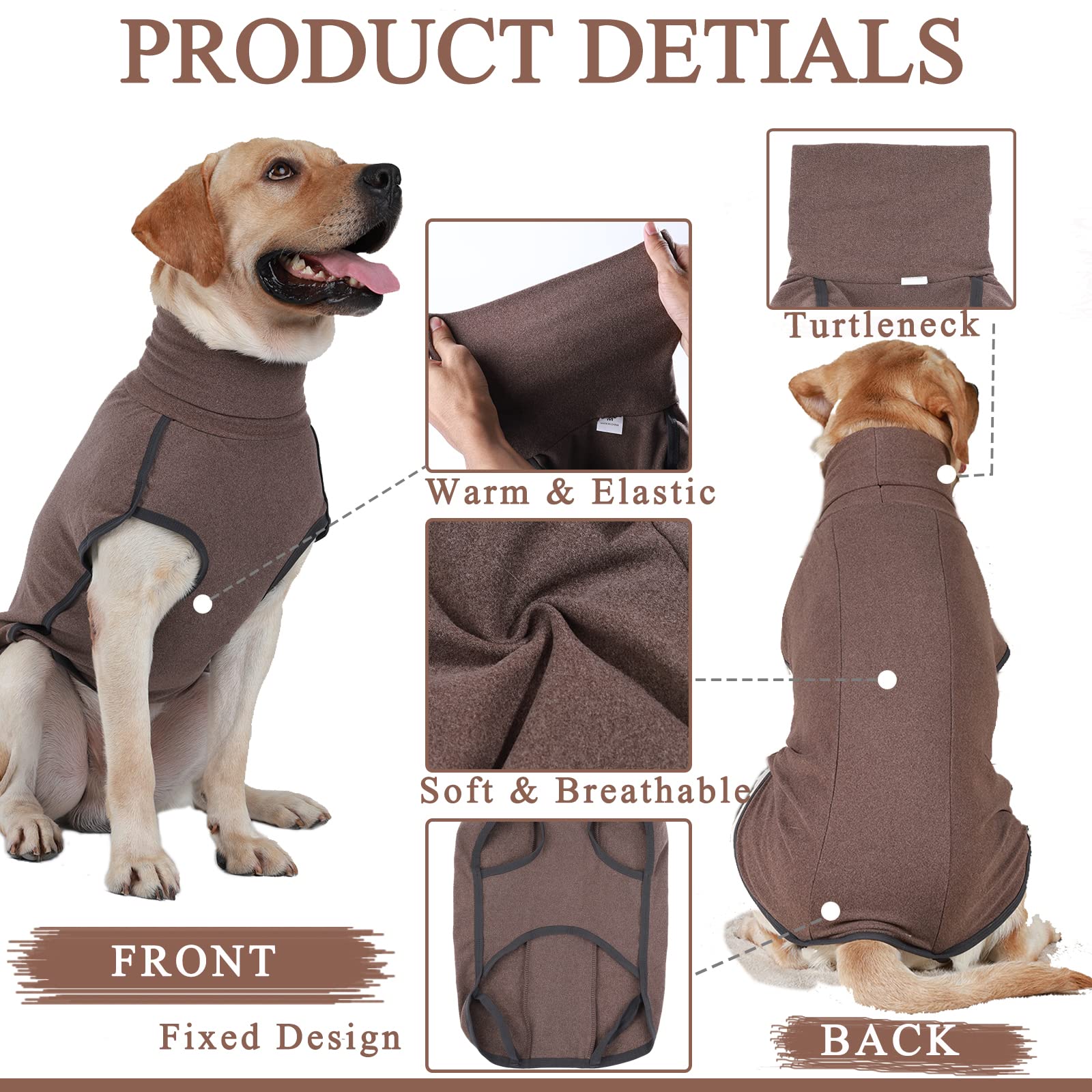 Pull Chien, Pull pour Chien, Manteau Doux et Chaud pour Chien, Manteau Chien Hiver, Manteaux d'hiver pour Chiens，Vetement pour Chien Chat，Pull-Overs pour Petite Moyen Grand Chiens - Brun L