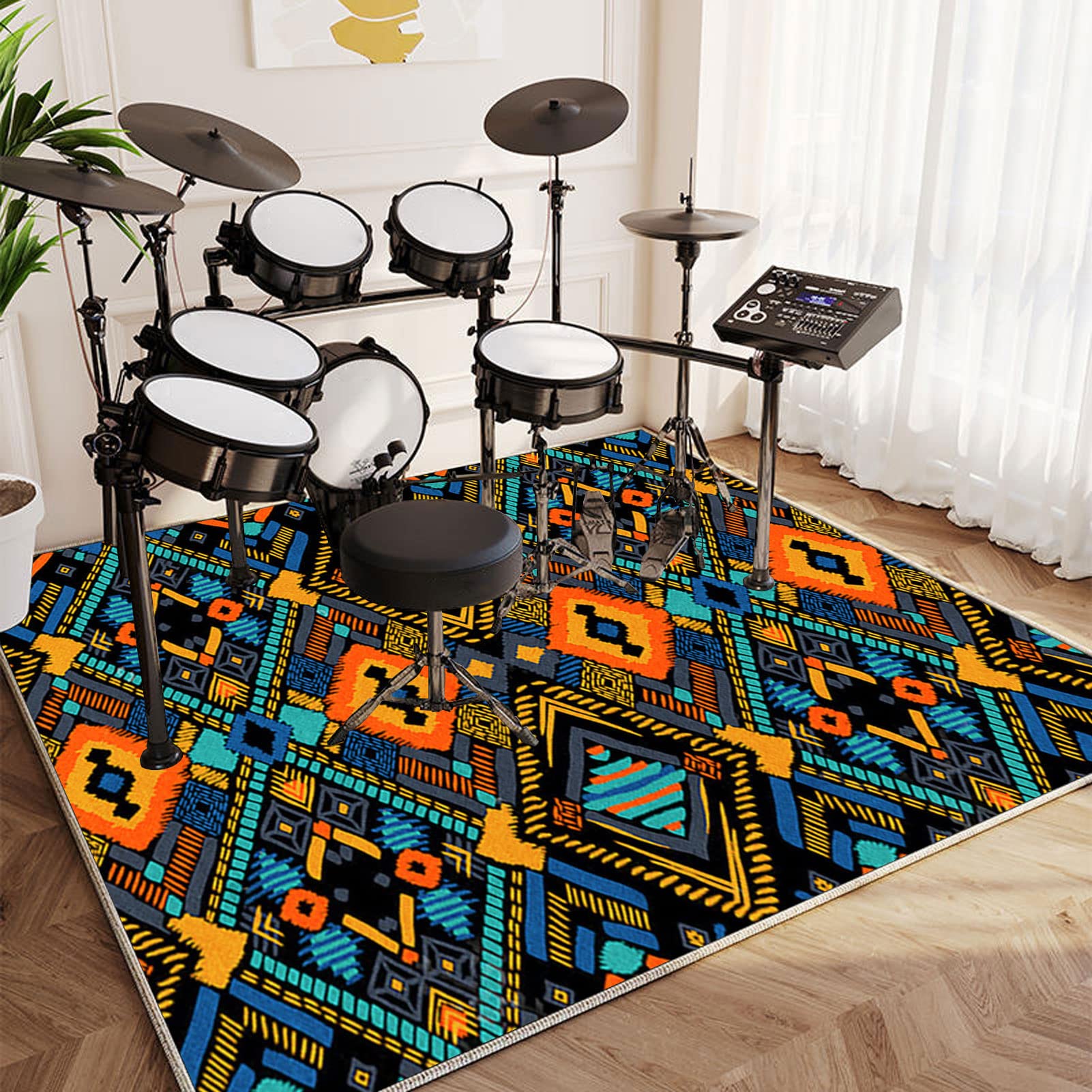 EYZO Tappeto per Batteria Tappetino per Batteria Elettronica Antiscivolo Batteria Acustica Tappetino Insonorizzato Tappeto Drum Carpet Tappeto a Tamburo 120CM x 100CM