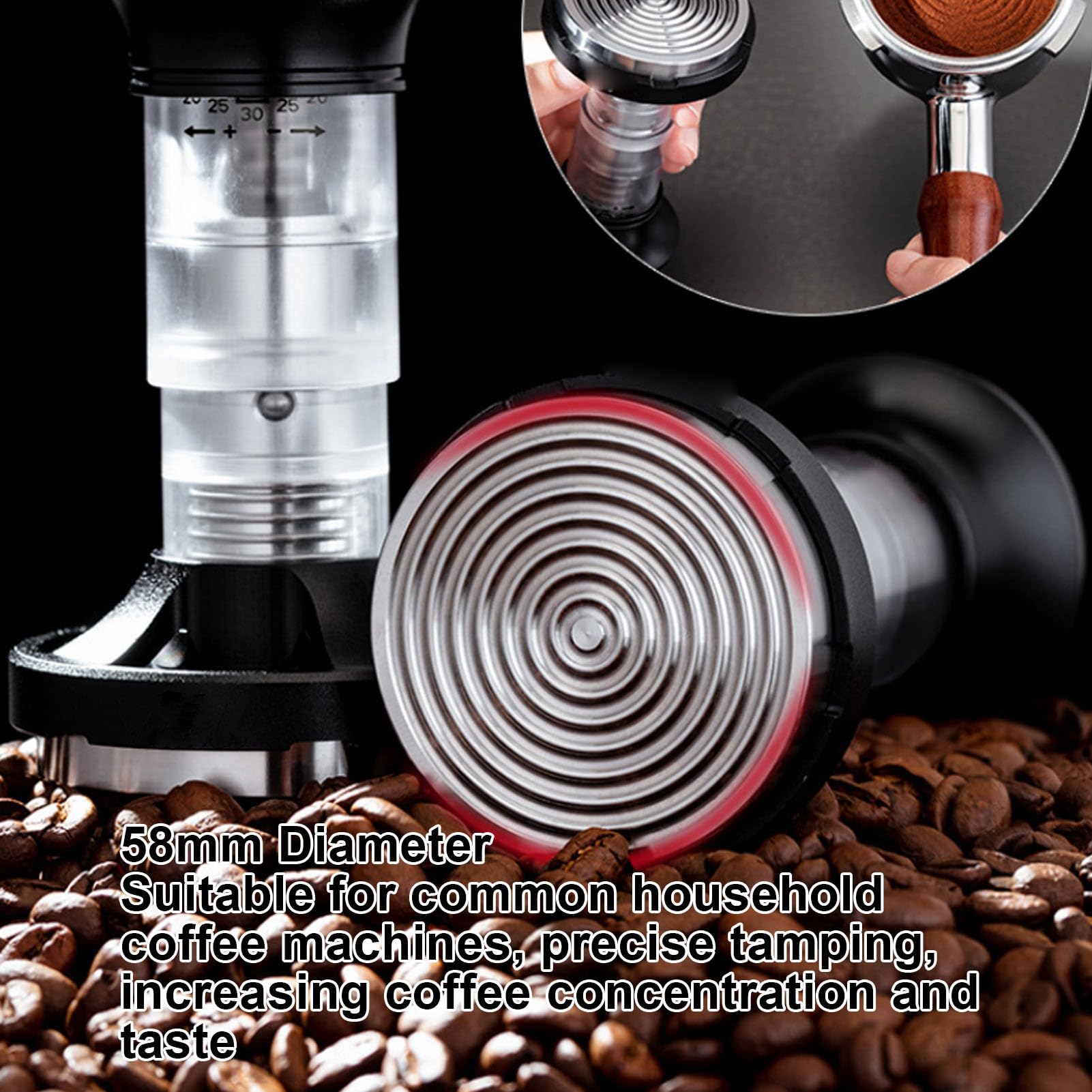 Zerodis Kaffee-Tamper 58 Mm, Federbelasteter Tamper mit Edelstahl-Wellenbasis für Barista-Kaffeezubehör zu Hause