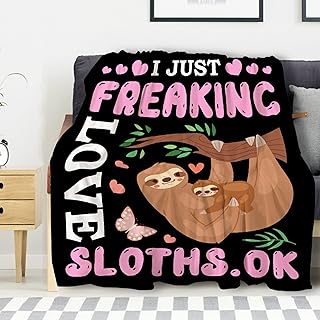 Avalokitesvara I Just Freaking Love Sloths Flannel Blanket Super Soft and Warm for Bed Couch Sofa 60x50 Inch for Teen Blanket