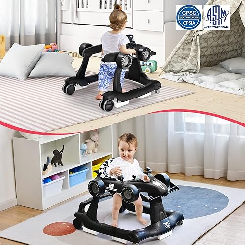 Miniatura 9 de BABY JOY Andador de bebé 4 en 1, caminador de actividad plegable con altura y velocidad ajustables, música, luces, antivuelco, andador de empuje