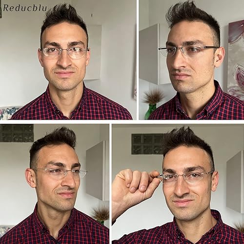 Miniatura 10 de Reducblu Lentes de lectura ligeros sin montura para mujeres y hombres, lectores rectangulares sin marco con brazo transparente +1.50